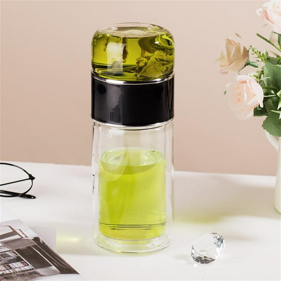 Virwir 300ML Glass Water Cup Tea Water Separation Glass Cup Double Layer Transparent Water Cup Leak Proof, Cold and Heat Resistant with Tea Filter