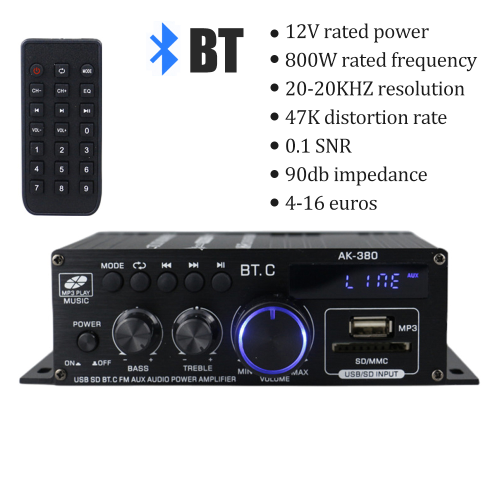 Virwir AK380 Bluetooth Power Amplifier Max 800W Subwoofer Amplifier Hi