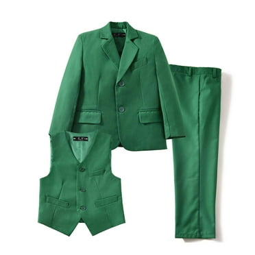 Visaccy 3 Piece Kids Boys' Formal Green Blazer Vest and Pants Dress Suits Set for Party Size 10Years