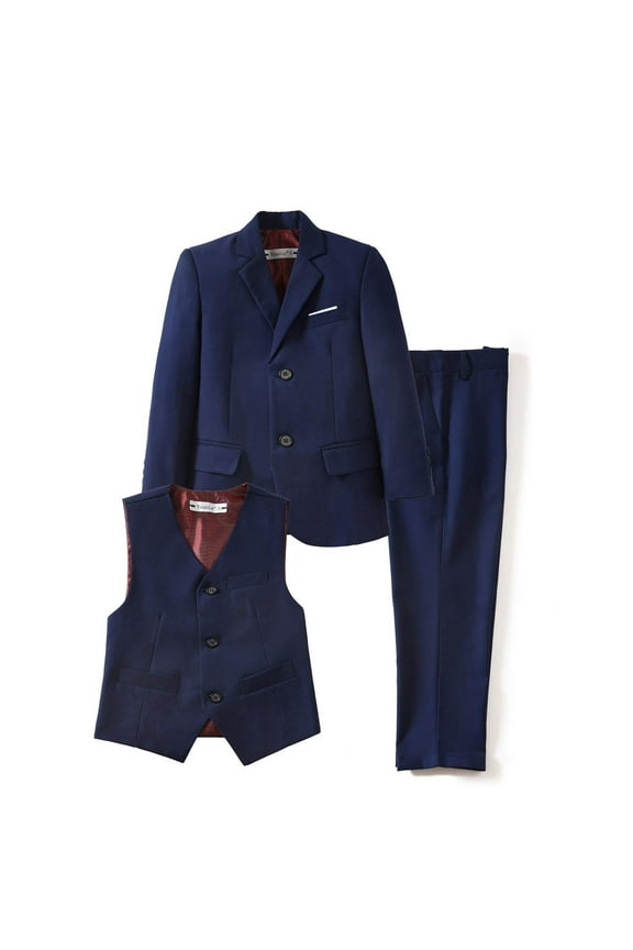 3 Piece Kids Boys' Formal Navy Blazer Vest and Pants Dress Suits Set for Party Size 10Years