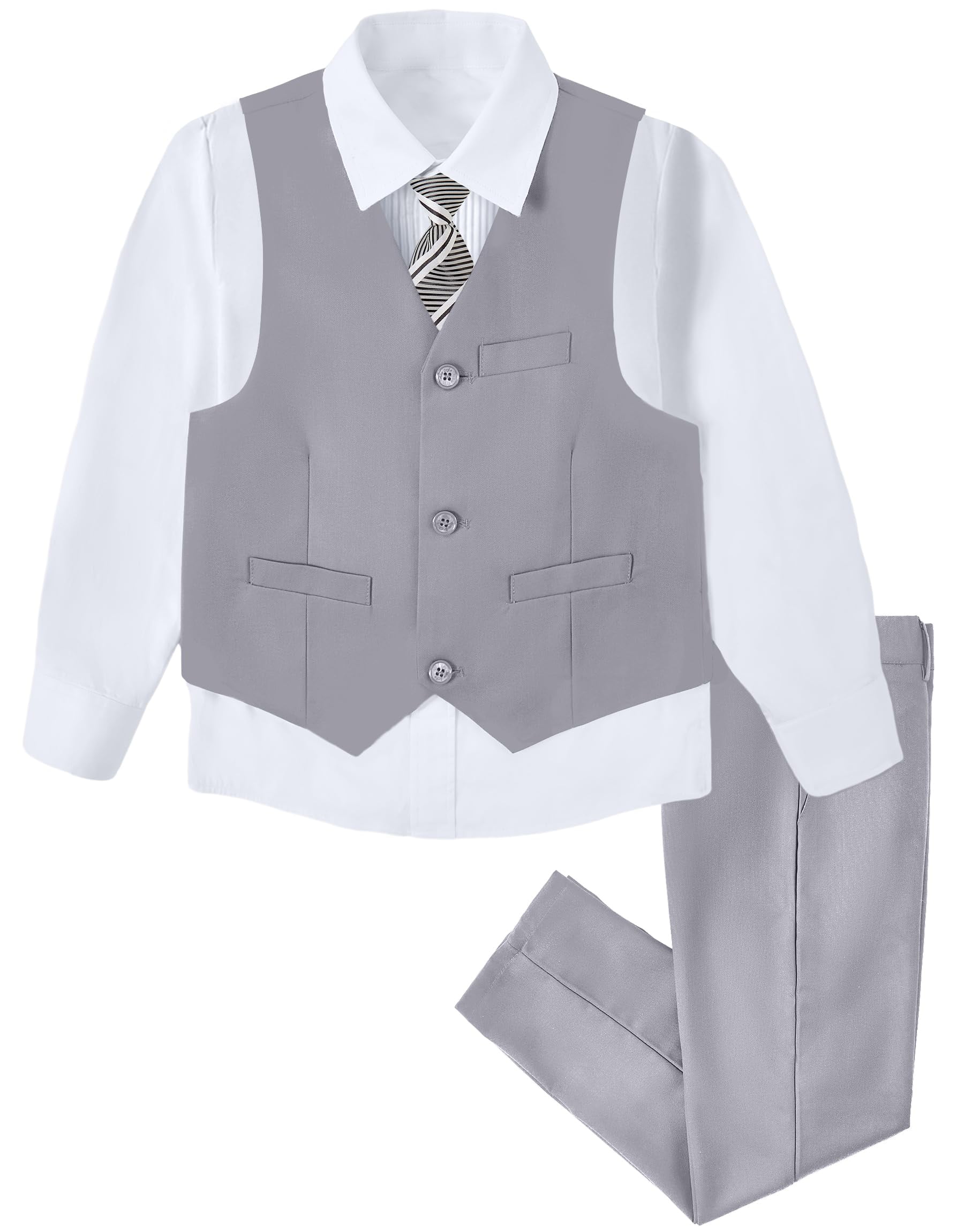 Boys' Black Checked Formal Suit  4 piece Dresswear suit set with jacket,shirt,vest and pants