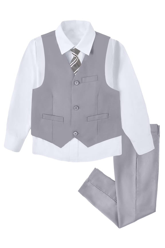 4 Piece Boys' Formal Suit Set with Vest Pants Dress Shirt and Tie Gray  7Years