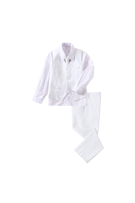 4 Piece Boys' Formal Suit Set with Vest Pants Dress Shirt and Tie White 4T
