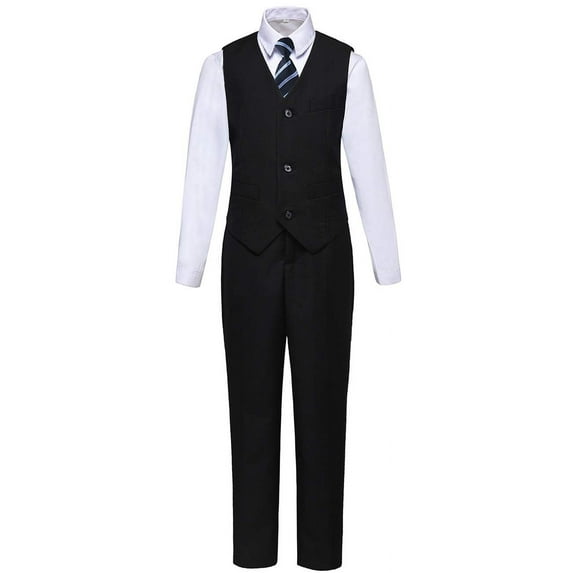 Visaccy 4cps Boys Black Suits Slim Fit Dress Clothes Ring Bearer Outfit