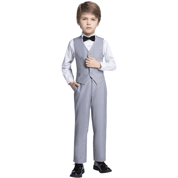 Visaccy Boy Slim Fit Suit Kids Formal Suits for Boys Vest Pants and Shirt Set 7T