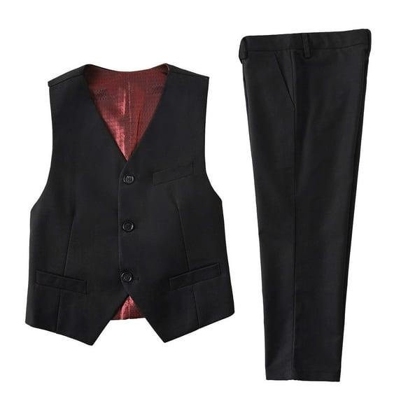 Visaccy Boy's Formal Suits Set Black 2pcs Vest and Pant Size 7Years
