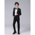 thumbnail image 1 of Visaccy Boy's Gentleman 4pcs Suit Set , Feather Pattern Coat, Formal Suit Set with Jackets Pants Shirt and Tie Kid's Clothes For Spring Fall Winter Black, 1 of 5
