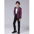 thumbnail image 1 of Visaccy Boy's Gentleman 4pcs Suit Set , Feather Pattern Coat, Formal Wear For Speech Performance Birthday Party, Kid's Clothes For Spring Fall Winter Purple, 1 of 5