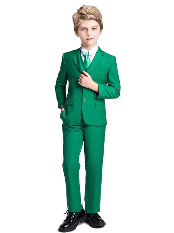 Boy's Slim Fit Tuxedo Single Breasted Blazer & Flat Front Pants Set, Size 5 Years