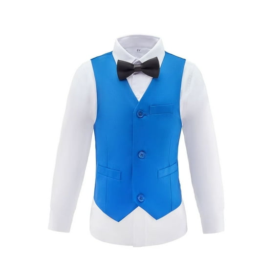 Visaccy Boy's Suit Vest Blue Business Boys Formal Dress Waistcoat Vest with 3 Pockets for Suit or Tuxedo Size 8Years
