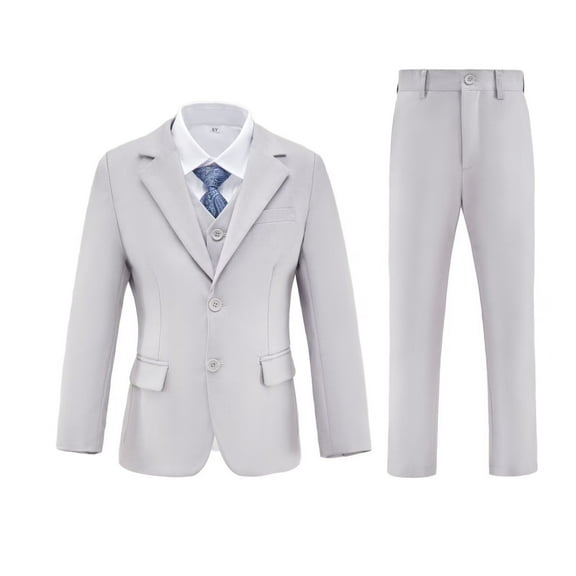 Visaccy Boys 5pcs Suit Tuxedo Suits for Toddler Boys Ring Bearer Suit Wedding Grey White Outfit Jackets Vest and Pants Suits Size 12