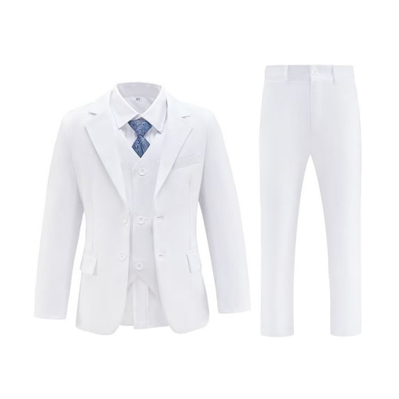 Visaccy Boys 5pcs Suit Tuxedo Suits for Toddler Boys Ring Bearer Suit Wedding Outfit White Jackets Vest and Pants Suits Size 10
