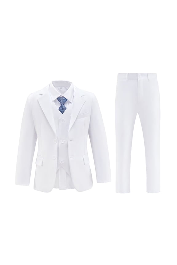 Boys 5pcs Suit Tuxedo Suits for Toddler Boys Ring Bearer Suit Wedding Outfit White Jackets Vest and Pants Suits Size 7