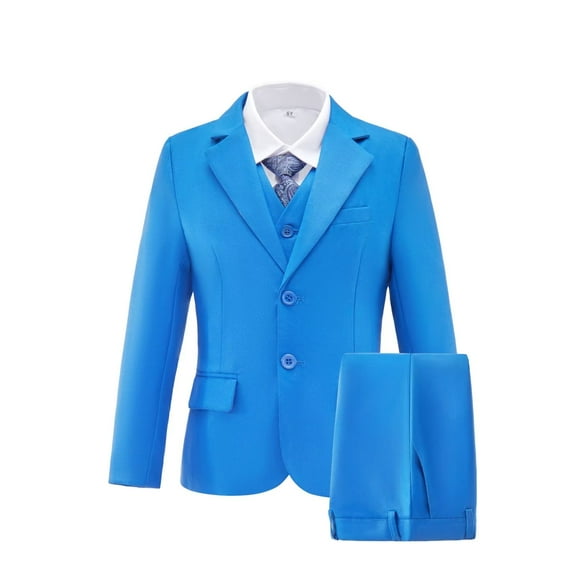 Visaccy Boys 5pcs Suit Tuxedo Suits for Toddler Boys Ring Bearer Suit Wedding Royal Blue Outfit Jackets Vest and Pants Suits Size 4