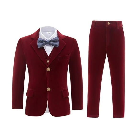 Visaccy Boys 5pcs Suit Tuxedo Suits for Toddler Boys Ring Bearer Suit Wedding Wine Outfit Jackets Vest and Pants Suits Size 8