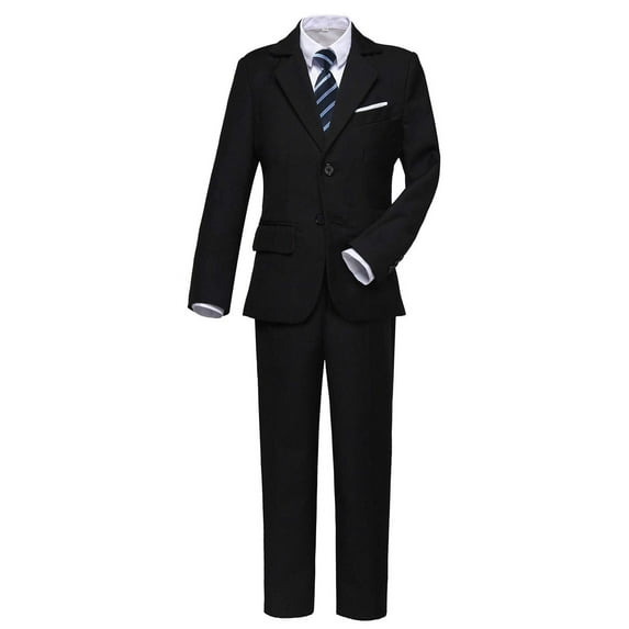 Visaccy Boys 5pcs Suits Slim Fit Dress Clothes Ring Bearer Outfit Black