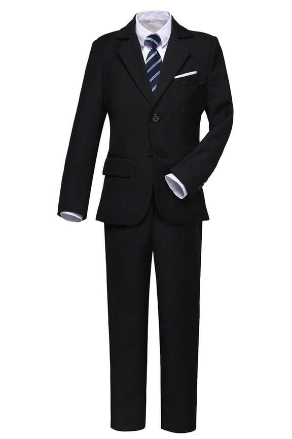 Boys 5pcs Suits Slim Fit Dress Clothes Ring Bearer Outfit Black