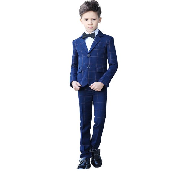 Visaccy Boys Blue Stripe Colorful Formal Suits 5 Piece Slim Fit Dresswear Outfit Set