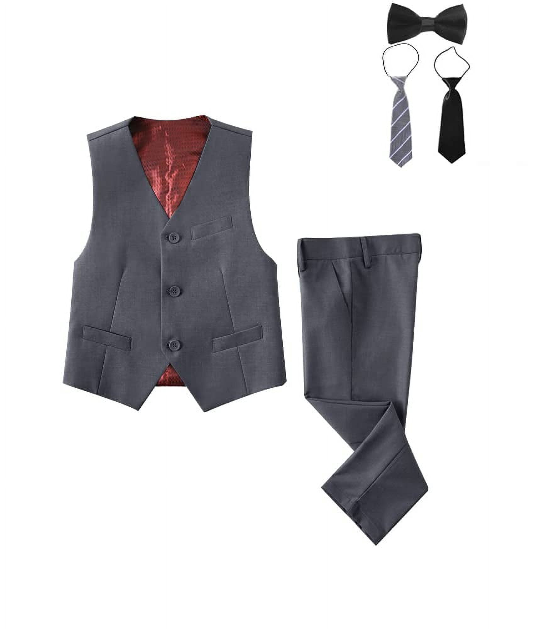 Visaccy Boys Formal 5 Piece Suit Vest Pants Set Gray 6