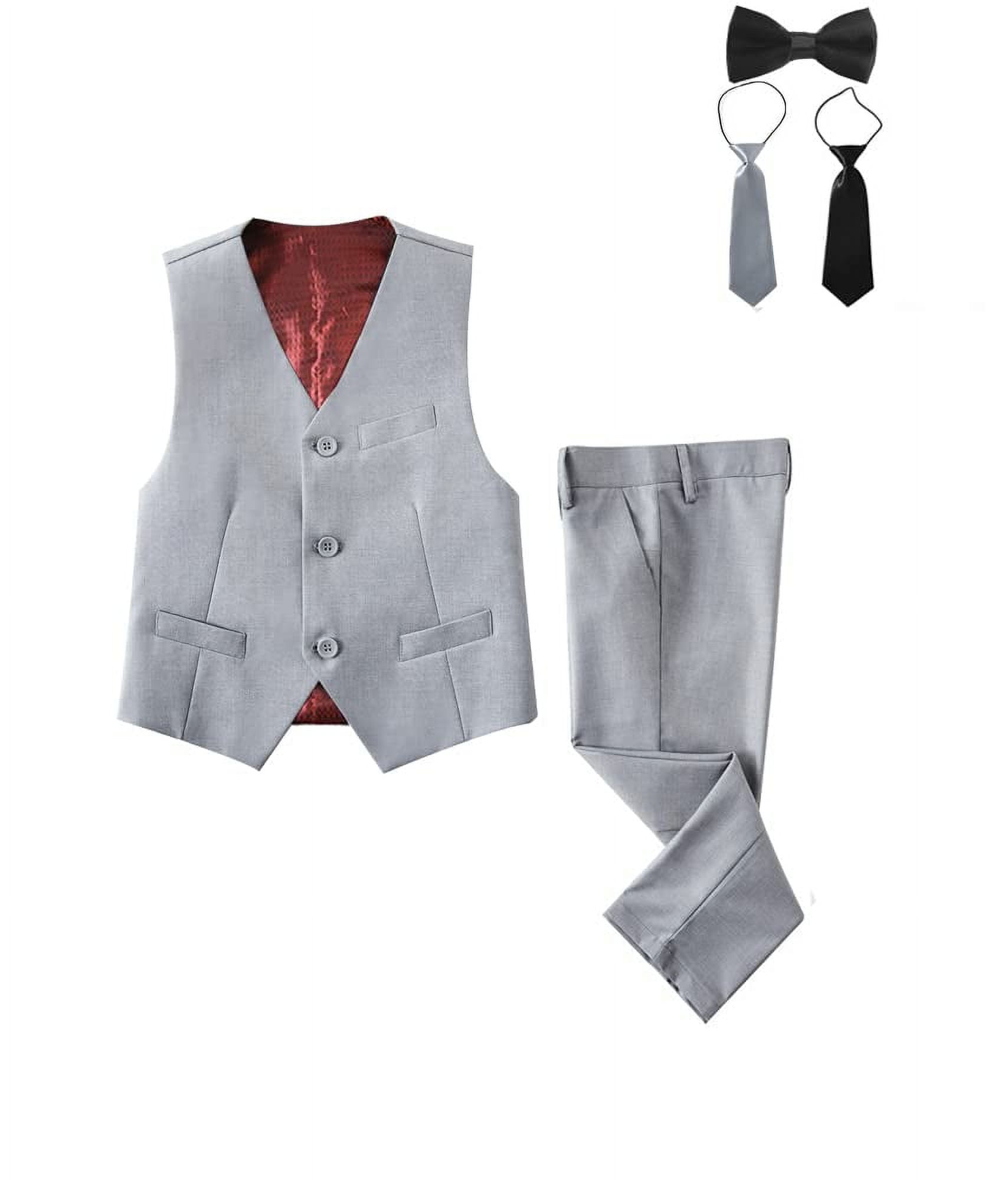 Visaccy Boys Formal 5 Piece Suit Vest Pants Set Gray12