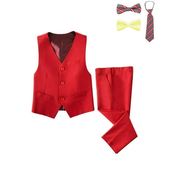 Visaccy Boys Formal 5 Piece Suit Vest Pants Set Red 4