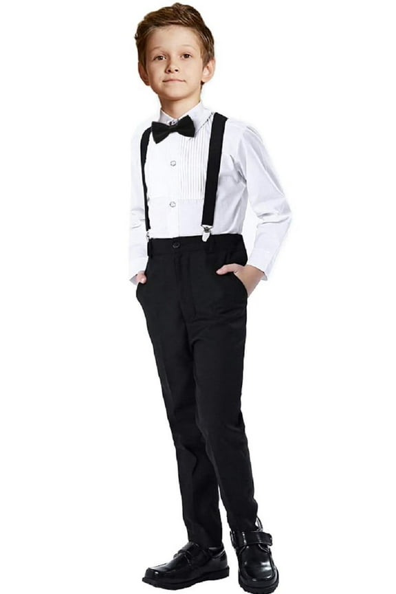Boys Formal Suit Set Black Toddler Boy Suspender Outfit Size 3T