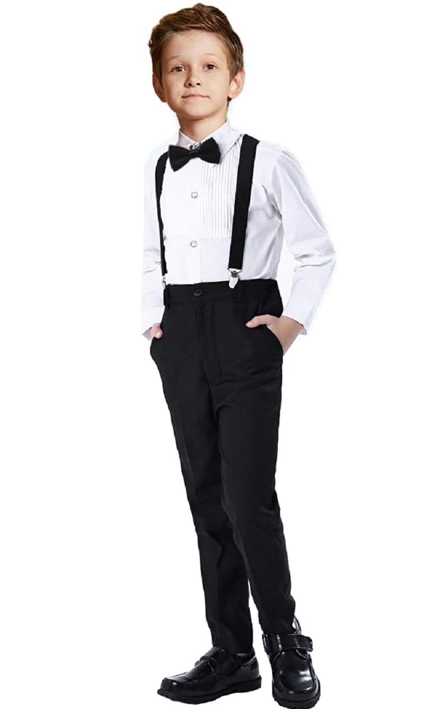 Visaccy Boys Formal Suit Set Black Toddler Boy Suspender Outfit Size 4T