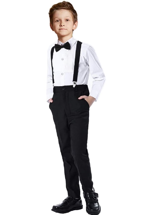 Boys Formal Suit Set Black Toddler Boy Suspender Outfit Size 8Years