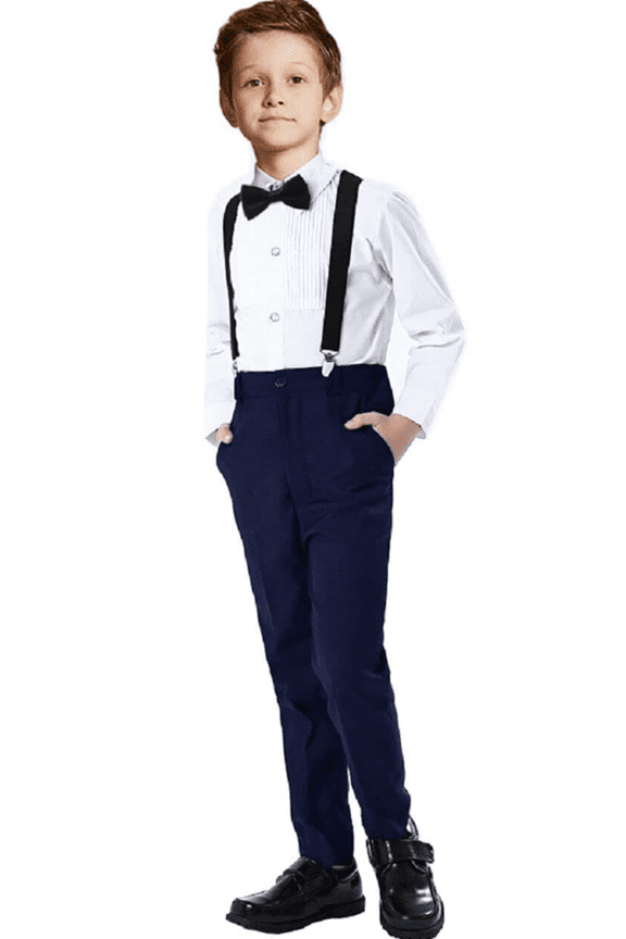 Boys Formal Suit Set Navy Toddler Boy Suspender Outfit Size 5Years