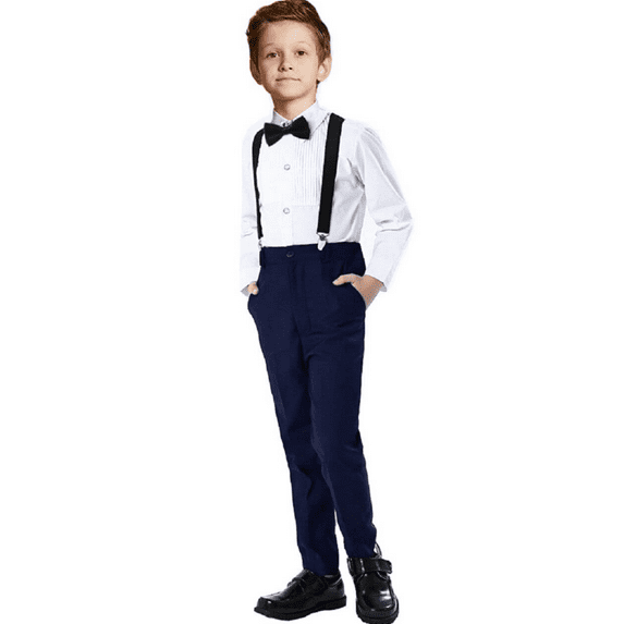 Visaccy Boys Formal Suit Set Navy Toddler Boy Suspender Outfit Size 7Years