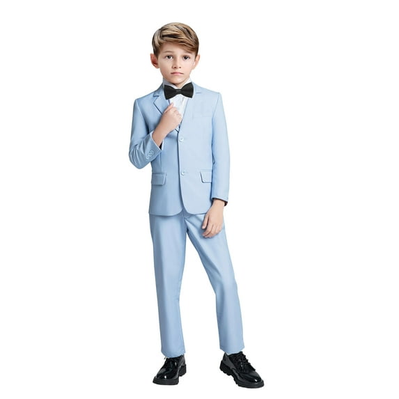 Visaccy Boys Formal Suit Set Slim Fit Boy Suit Wedding Suit Ring Bearer Suit Sky Blue Adjustable Waist 2T
