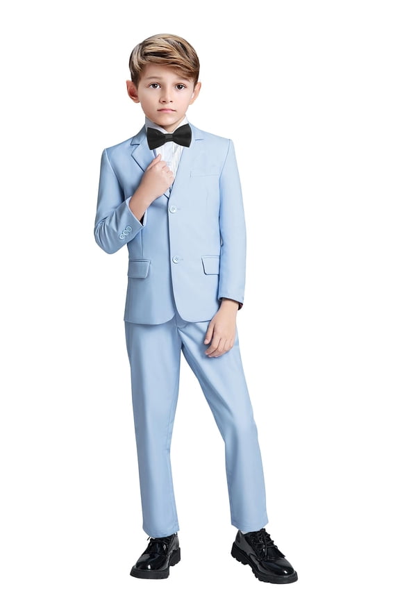 Boys Formal Suit Set Slim Fit Boy Suit Wedding Suit Ring Bearer Suit Sky Blue Adjustable Waist 6Years