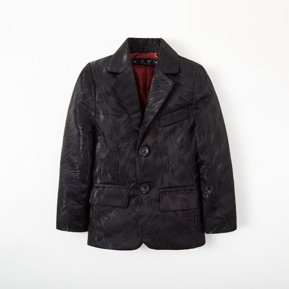 Visaccy Boys' Formal Suits Blazer Embroidered Feather Pattern With diamond-studded Toddler Boy Dress Coat Black Satin jacket