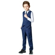 Visaccy Boys Suit 4PC Baby Suits Wedding Party Vest Suit Set Little Gentleman Waistcoat Prom Tuxedo Dress suit Outerwear Party Vest+Shirt+Tie+Pants Outfits Clothes Set for Kids Navy Blue 10