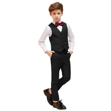 Visaccy Boys Suit 4PC Baby Suits Wedding Party Vest Suit Set Little Gentleman Waistcoat Prom Tuxedo Dress suit Outerwear Party Vest Shirt Tie Pants Outfits Clothes Set for Kids Black 6