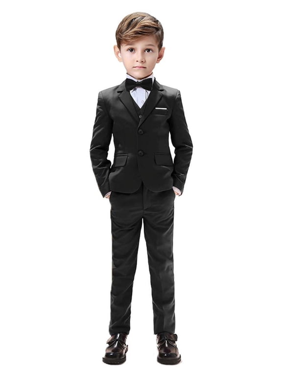 Boys Suits 5 Pieces Slim Fit Blazer Pants Black Outfit Suit for Wedding 4T