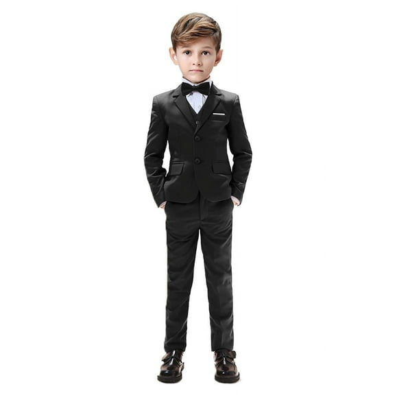 Visaccy Boys Suits 5 Pieces Slim Fit Blazer Pants Black Outfit Suit for Wedding 8 Years