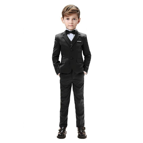 Visaccy Boys Suits 5 Pieces Slim Fit Blazer Pants Black Outfit Suit for Wedding 8 Years