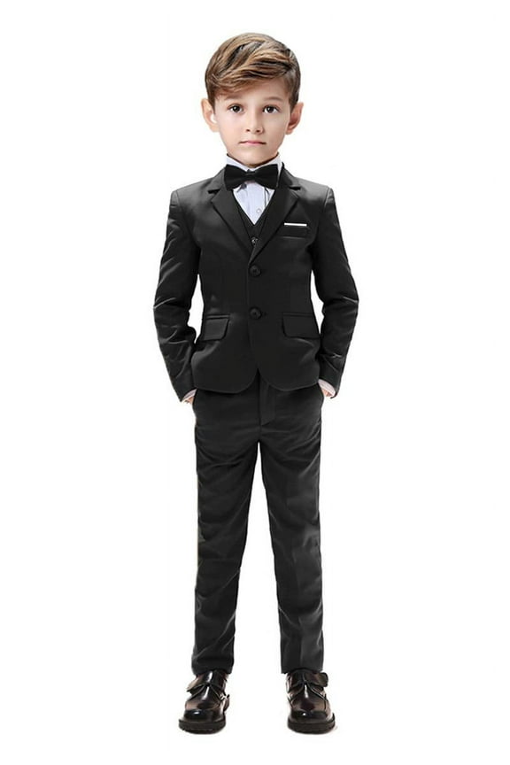 Boys Suits 5 Pieces Slim Fit Blazer Pants Black Outfit Suit for Wedding 8 Years