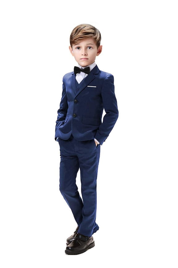 Boys Suits 5 Pieces Slim Fit Blazer Pants Outfit Suit Navy for Wedding New Year's Prom Party 8 Years
