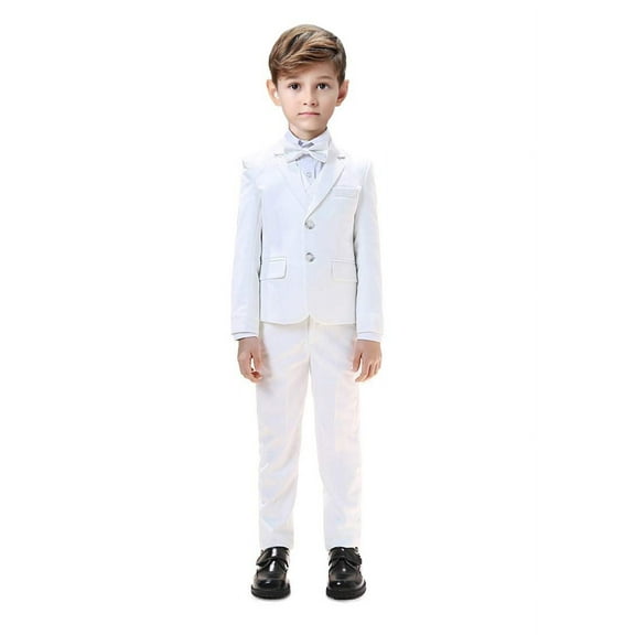 Visaccy Boys White Formal Suit Set Slim Fit 7Years Boy Suit Wedding Suit Ring Bearer Suit Adjustable Waist