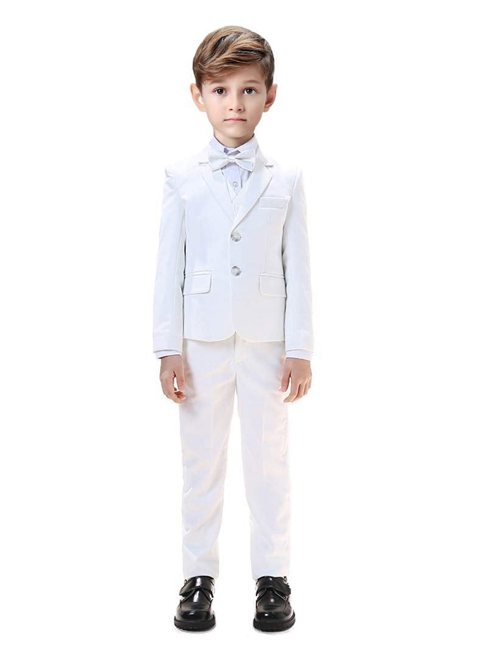 Boys Slim Fit Textured 8-Piece Formal Suit Set - Beige main image 1