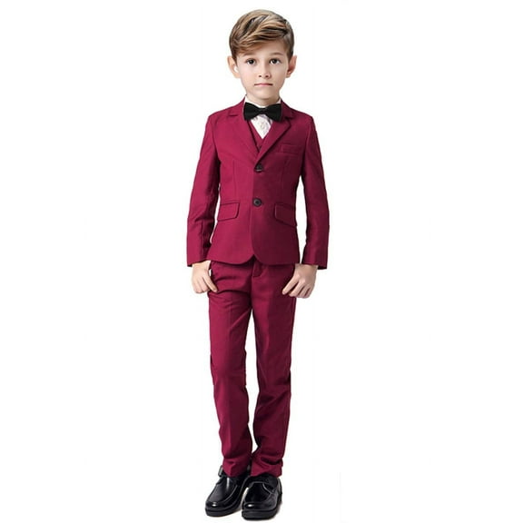 Visaccy Kids Boys' Formal Slim Fit Suit Set, Ring Bearer Outfit Burgundy 8Years