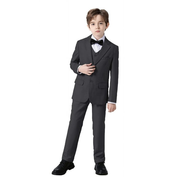 Visaccy Kids Boys' Formal Slim Fit Suit Set, Ring Bearer Outfit Dark Gray8