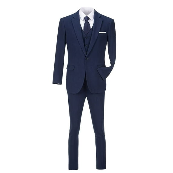 Visaccy Men's 3 Pieces Suit Elegant Solid One Button Slim Fit Single Breasted Party Blazer Vest Pants Set Nnavy