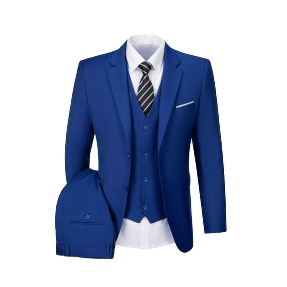 Visaccy Men’s Slim Fit Suit One Button 3-Piece Blazer Dress Business Wedding Party Jacket Vest & Pant