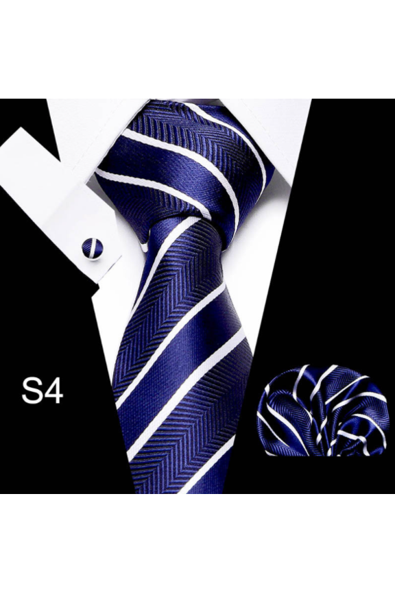 Men's Wedding Tie Set And Pocket Silk Necktie Cufflinks for Party Prom