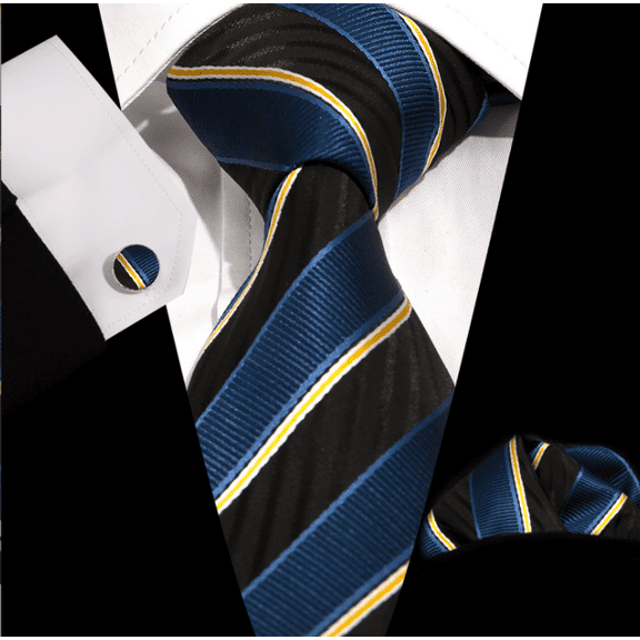 Visaccy Tie and Pocket Square Men's Woven Necktie Silk Handkerchief and Cufflink Set