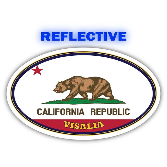 Visalia City California State Flag | CA Flag Tulare County Oval State Colors Reflective Sticker Car Decal 3x5 inches