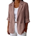 thumbnail image 1 of Visaly Womens Linen Blazer Jacket Lightweight Notched Lapel 3/4 Sleeve Suit Coat Business Casual Work Office Summer Breathable Dressy Casual Coat Relaxed Fit Suit Outfits with Pockets Rose Gold 4Xl, 1 of 7